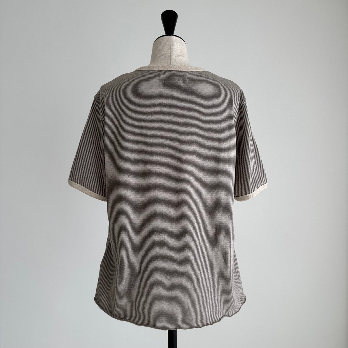 【argue】 LINEN COTTON OverTSHIRTS Tシャツ 新品 ORGANIC COTTON HEMP BORDER T-SHIRTS/GRAY | ARGUE