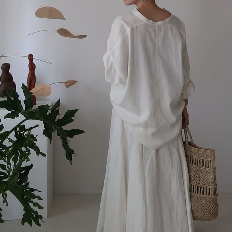 LINEN COTTON DENIM SHIRT PULLOVER/WHITE