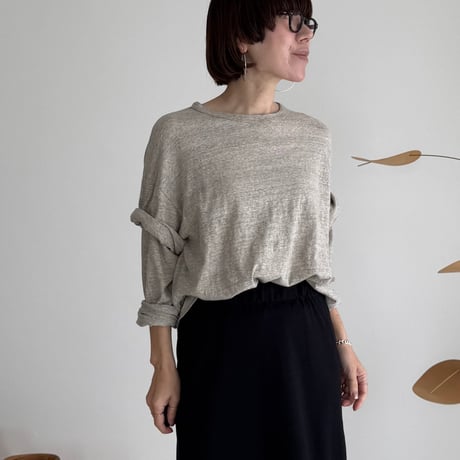 RAW MELANGE COTTON JERSEY   Layered Long T-shirt  【MOKU-GRAY】