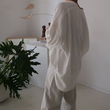 LINEN COTTON DENIM SHIRT PULLOVER/WHITE