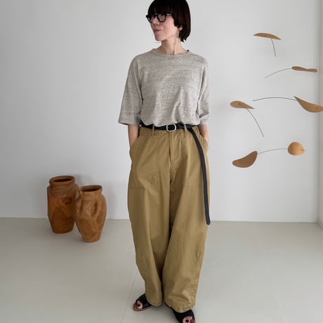 RAW MELANGE COTTON JERSEY   Layered Long T-shirt  【MOKU-GRAY】