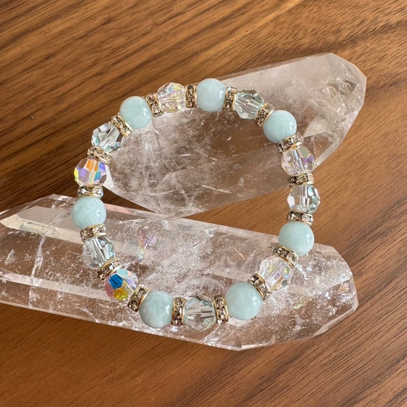 ♡心の平和や癒しをもたらす♡高品質アクアマリンブハートレスレット♡1133