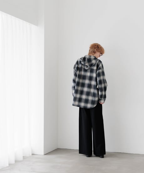 3PLY HEATHER YARN OMBRE CHECK HOODED GRUNGE SHIRTS OUTER