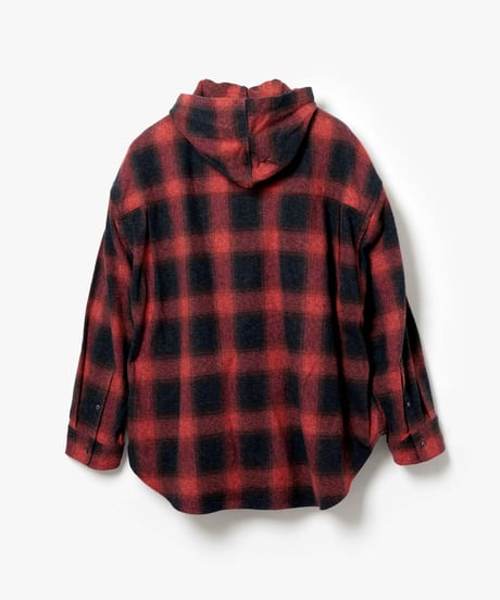 3PLY HEATHER YARN OMBRE CHECK HOODED GRUNGE SHIRTS OUTER