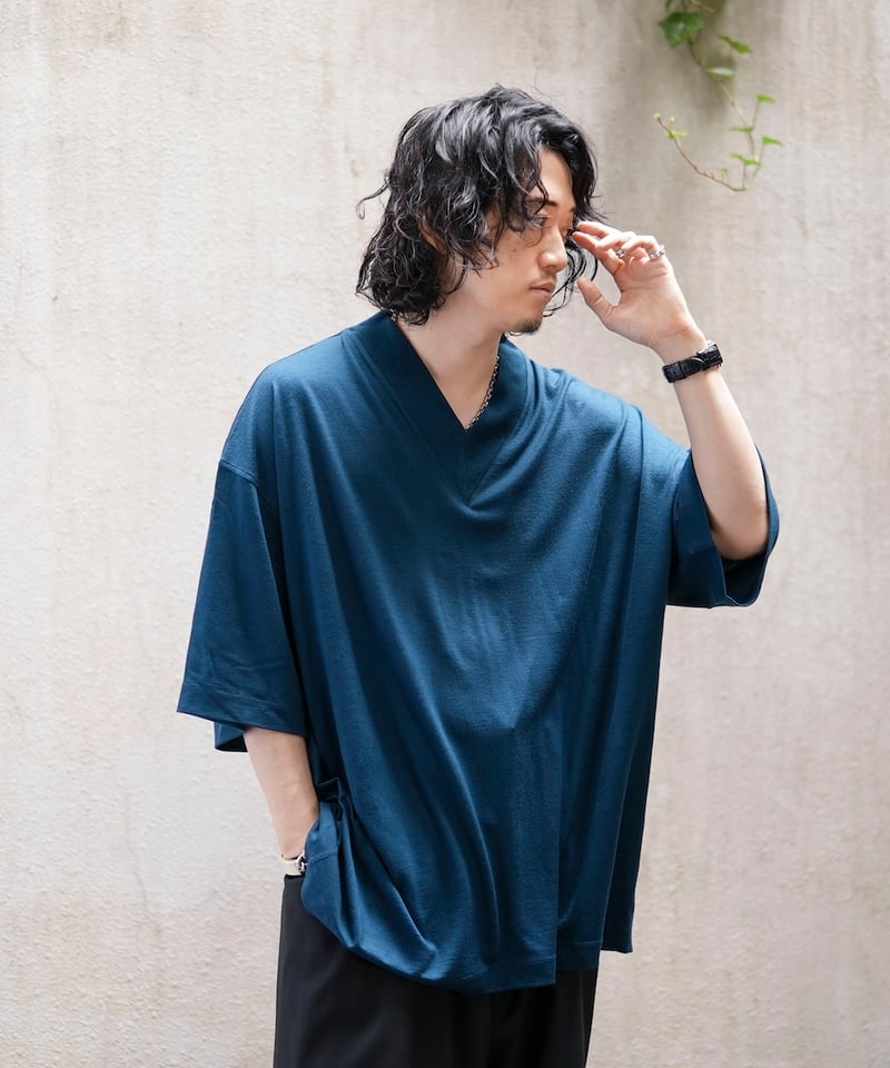 1/18発売】MBハイエンド尾州ウールTシャツ ビッグVネックプルオーバー