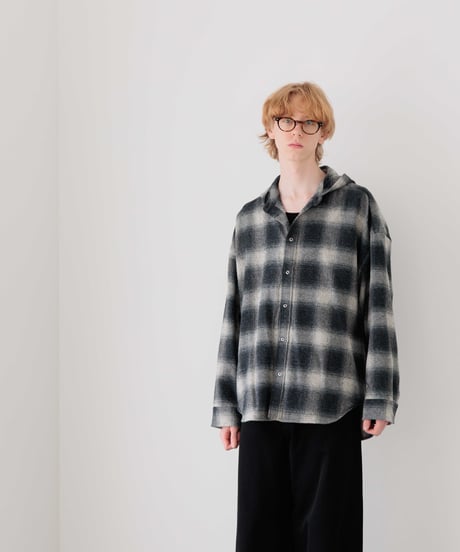 3PLY HEATHER YARN OMBRE CHECK HOODED GRUNGE SHIRTS OUTER