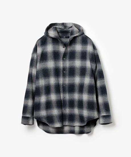 3PLY HEATHER YARN OMBRE CHECK HOODED GRUNGE SHIRTS OUTER