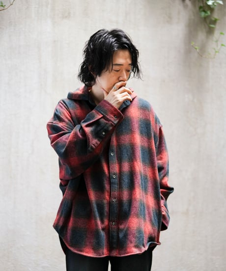 3PLY HEATHER YARN OMBRE CHECK HOODED GRUNGE SHIRTS OUTER