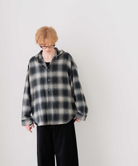 3PLY HEATHER YARN OMBRE CHECK HOODED GRUNGE SHIRTS OUTER