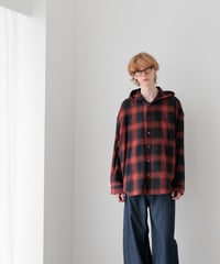 3PLY HEATHER YARN OMBRE CHECK HOODED GRUNGE SHIRTS OUTER