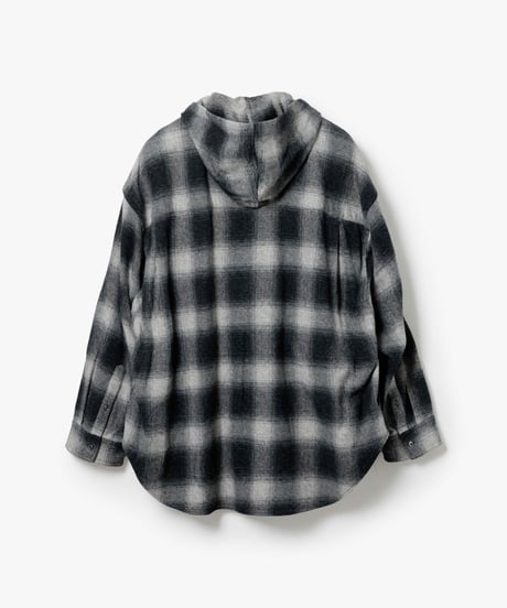 3PLY HEATHER YARN OMBRE CHECK HOODED GRUNGE SHIRTS OUTER