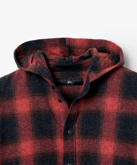 3PLY HEATHER YARN OMBRE CHECK HOODED GRUNGE SHIRTS OUTER
