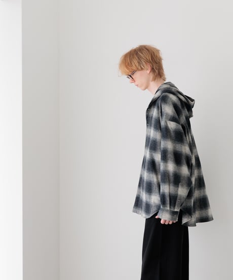 3PLY HEATHER YARN OMBRE CHECK HOODED GRUNGE SHIRTS OUTER