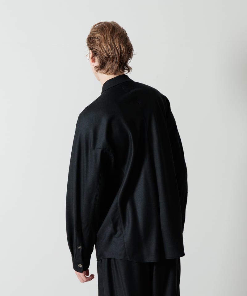 ロエベ 美品 ウール ギャバ 上質 ウールオーバー シャツ ジャケット ウールギャバ素材丸襟ジャケット TC－J101－051 | tao