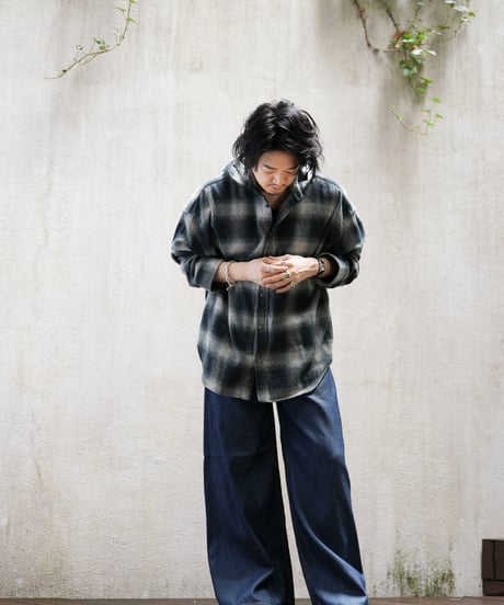 3PLY HEATHER YARN OMBRE CHECK HOODED GRUNGE SHIRTS OUTER