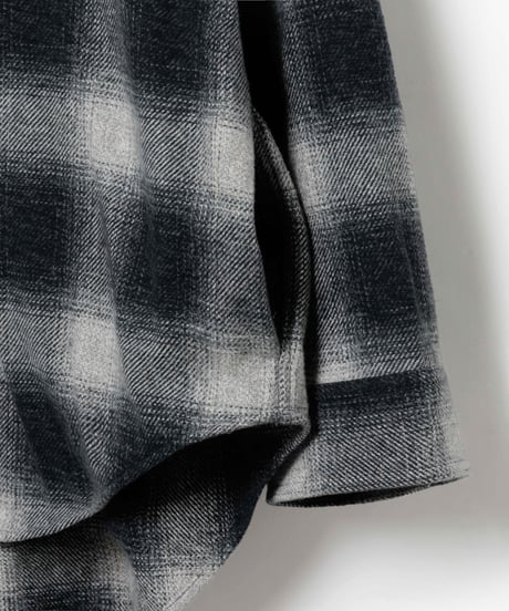 3PLY HEATHER YARN OMBRE CHECK HOODED GRUNGE SHIRTS OUTER