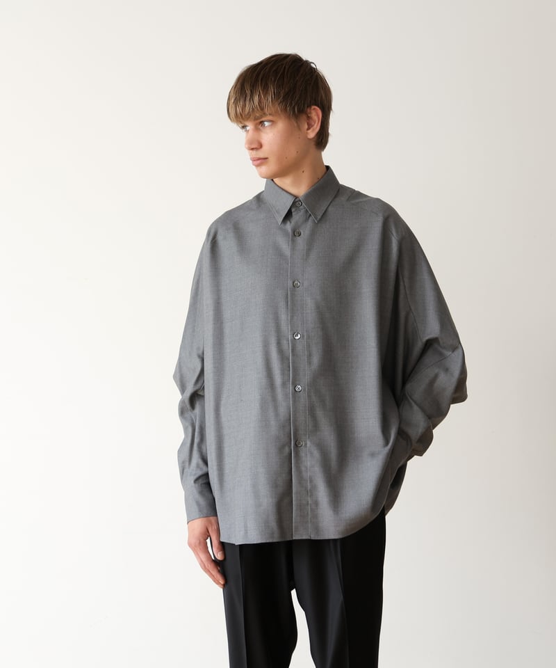 MB尾州ウール グレー 長袖シャツ MB LIMITED 尾州ウール変形カーブシャツ | MB -there is a reaso