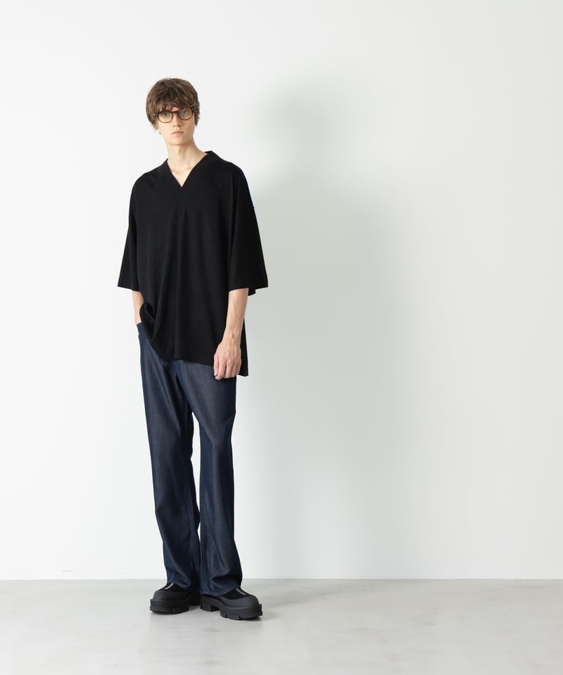 MBハイエンド尾州ウールTシャツ ビッグVネックプルオーバー | MB