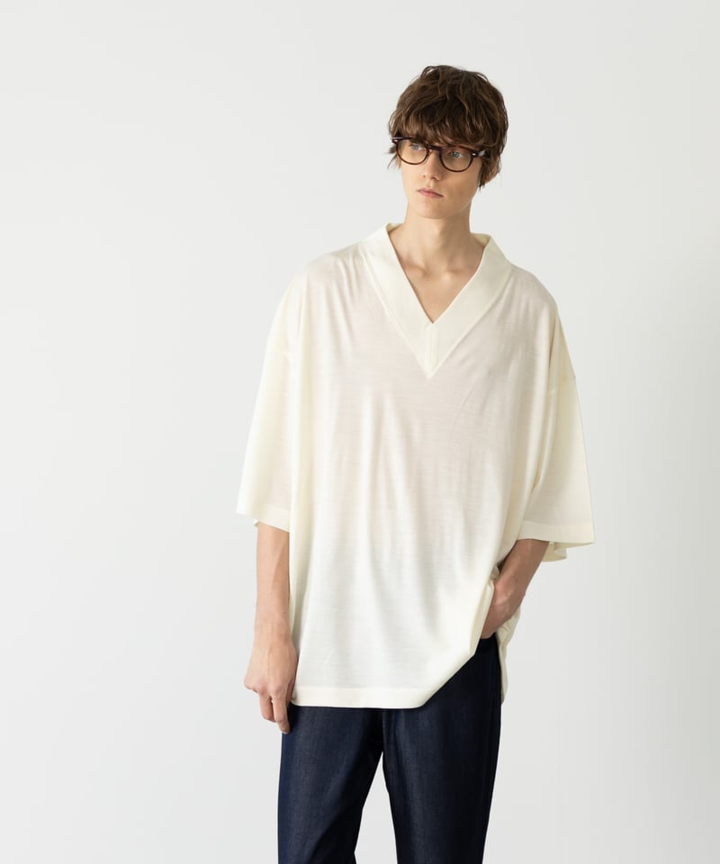 MBハイエンド 尾州ウールカットソー vネック Mサイズ 1/18発売】MBハイエンド尾州ウールTシャツ ビッグVネックプルオーバー