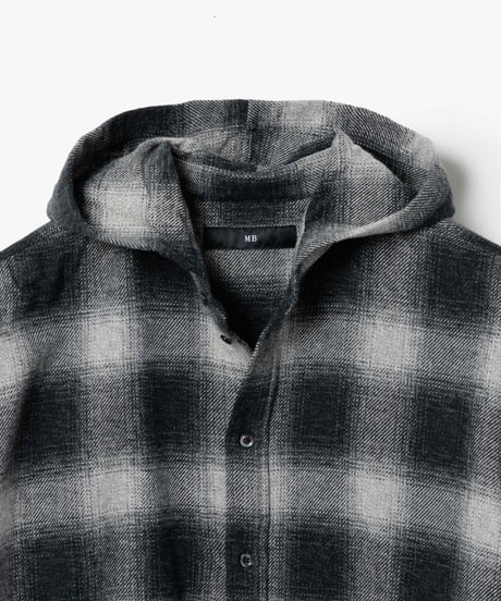 3PLY HEATHER YARN OMBRE CHECK HOODED GRUNGE SHIRTS OUTER