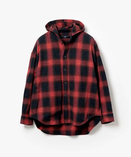3PLY HEATHER YARN OMBRE CHECK HOODED GRUNGE SHIRTS OUTER