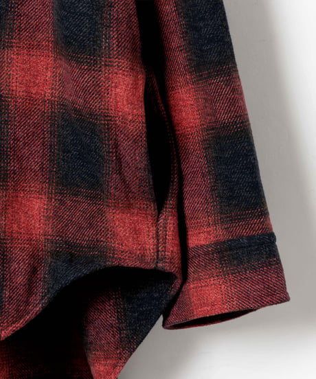 3PLY HEATHER YARN OMBRE CHECK HOODED GRUNGE SHIRTS OUTER