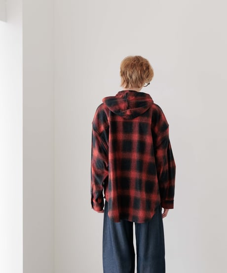3PLY HEATHER YARN OMBRE CHECK HOODED GRUNGE SHIRTS OUTER