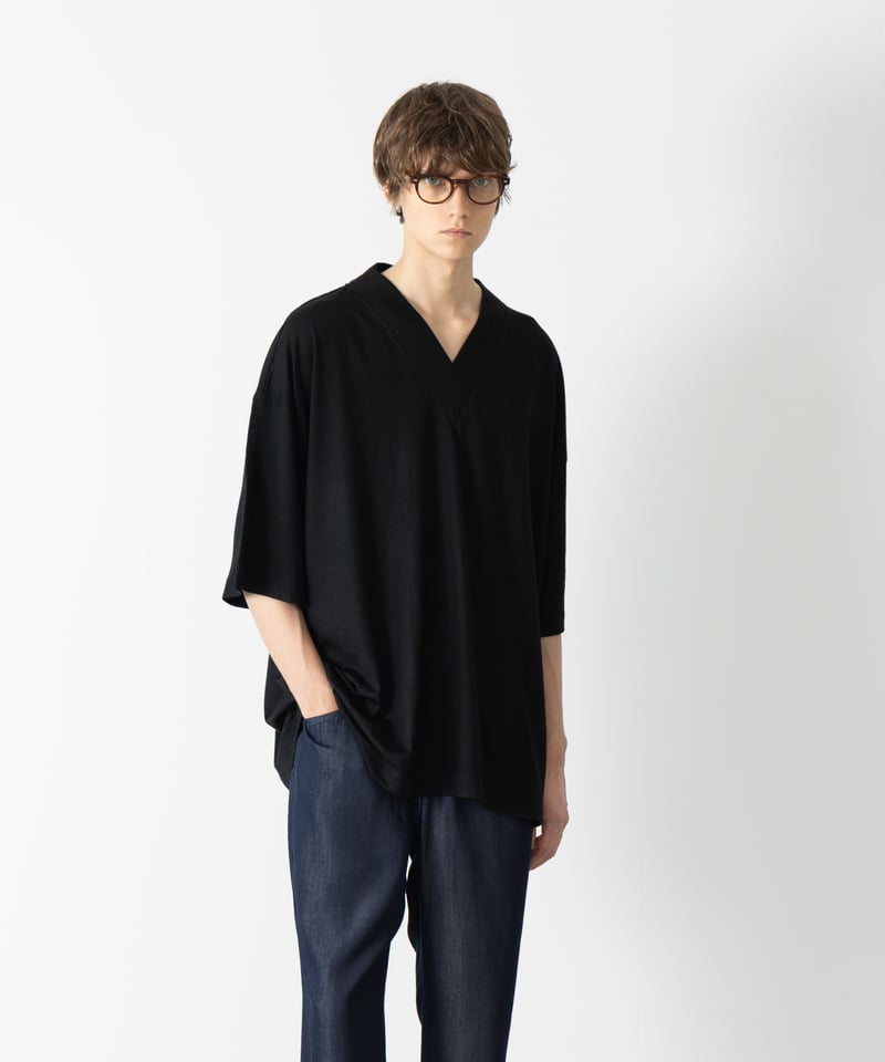 MBハイエンド尾州ウールTシャツ ビッグVネックプルオーバー | MB