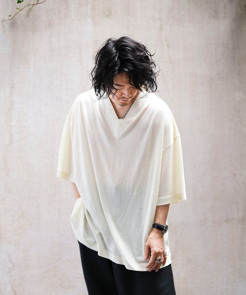 1/18発売】MBハイエンド尾州ウールTシャツ ビッグVネックプルオーバー