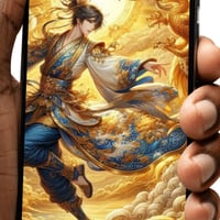 デジタルアート【黄金の龍と戦士◇ 運気上昇の開運待ち受け】（スマホサイズ）