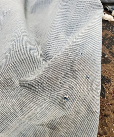 Early 20th c,   French striped indigo cotton bag.
