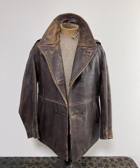1950s French army double-breasted leather jacket.