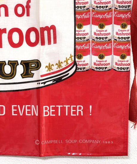 1980s Campbell soup can art apron.