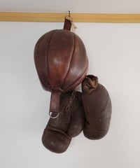 Vintage leather boxing gloves & striking bag  SET.