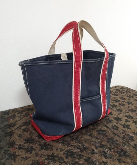 【 1980s L.L.BEAN 】Canvas tote bag.   ( Navy blue  x  Red )