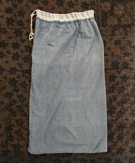 Early 20th c,   French striped indigo cotton bag.