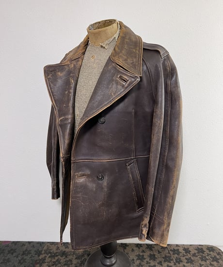 1950s French army double-breasted leather jacket.