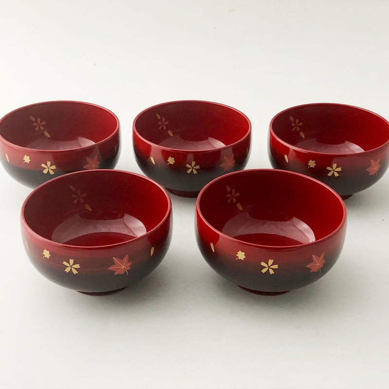 越前塗 ぼかし 春秋汁椀 5セット〈新古品〉 | 器屋 HAKOBE