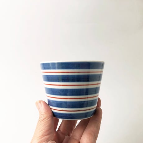 砥部焼 梅山窯 そば猪口 （小）呉須巻赤線〈新品〉