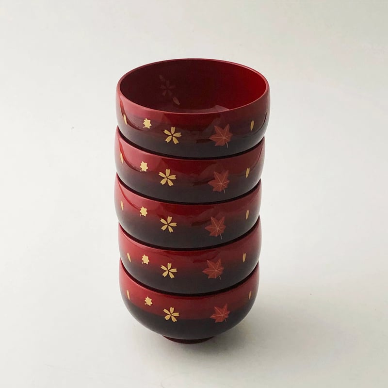 越前塗 ぼかし 春秋汁椀 5セット〈新古品〉 | 器屋 HAKOBE