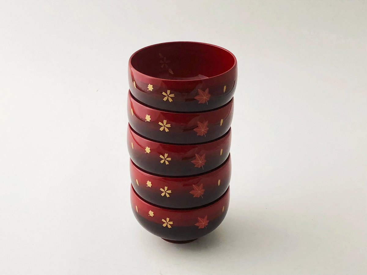 越前塗 ぼかし 春秋汁椀 5セット〈新古品〉 | 器屋 HAKOBE