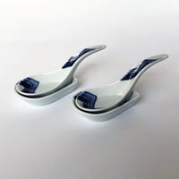 有田焼 青花 江戸紋 長丸レンゲ（台皿付）2セット〈新品〉