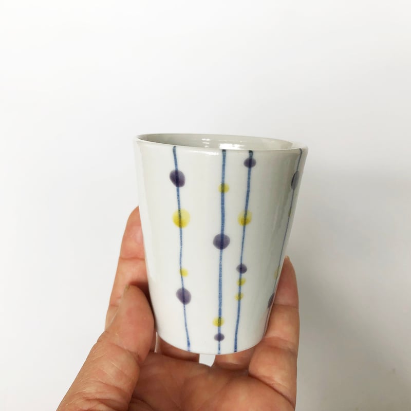 九谷焼 九谷青窯 カップ 色絵線に水玉〈新品〉 | 器屋 HAKOBE