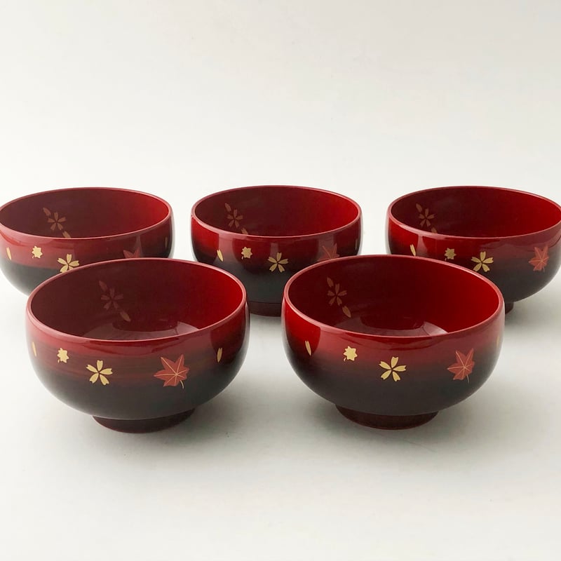越前塗 ぼかし 春秋汁椀 5セット〈新古品〉 | 器屋 HAKOBE