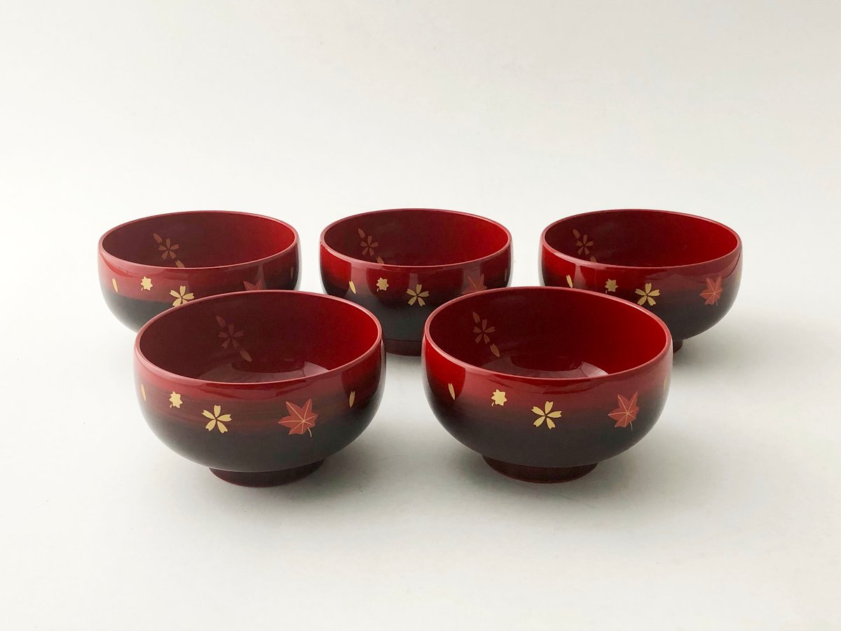 越前塗 ぼかし 春秋汁椀 5セット〈新古品〉 | 器屋 HAKOBE