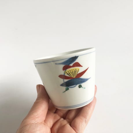 砥部焼 梅山窯 そば猪口 （小）下り赤花〈新品〉