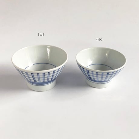 砥部焼 梅山窯 飯碗 くらわんか 格子呉須巻〈新品〉