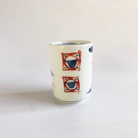 砥部焼 梅山窯 切立湯呑 二段赤ペン〈新品〉