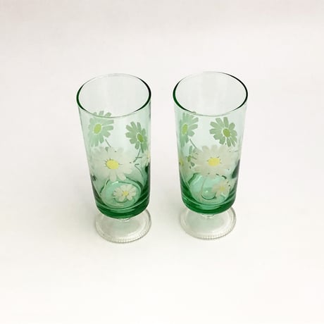 アデリア 脚付きグラス 野ばな 2セット〈古物〉