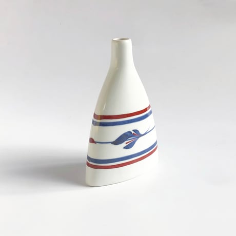 砥部焼 梅山窯 ワインボトル（大） 赤線三つ葉 蓋なし〈新品〉